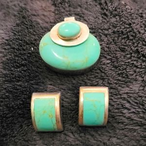 Set of Turquoise earrings and necklace pendant